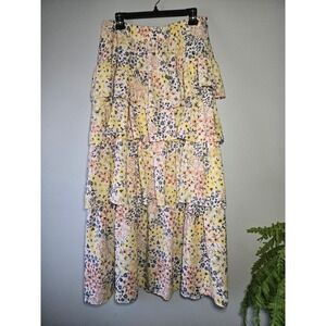 EST 1946 Floral Tiered Midi Skirt Large Boho Cottagecore Ruffle Spring Summer